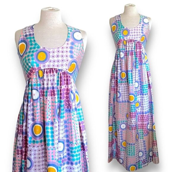 Vintage 1970s Saks Fifth Avenue Womens Maxi Dress Sz Small Polka Dot Sundress - Picture 1 of 11